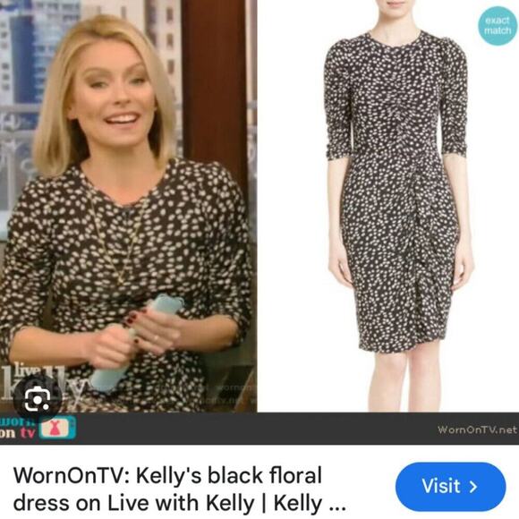 REBECCA TAYLOR DRESS RUCHED PREPPY CHIC FLORAL FIZZ BLACK IVORY Sz M TRENDY - Picture 8 of 15